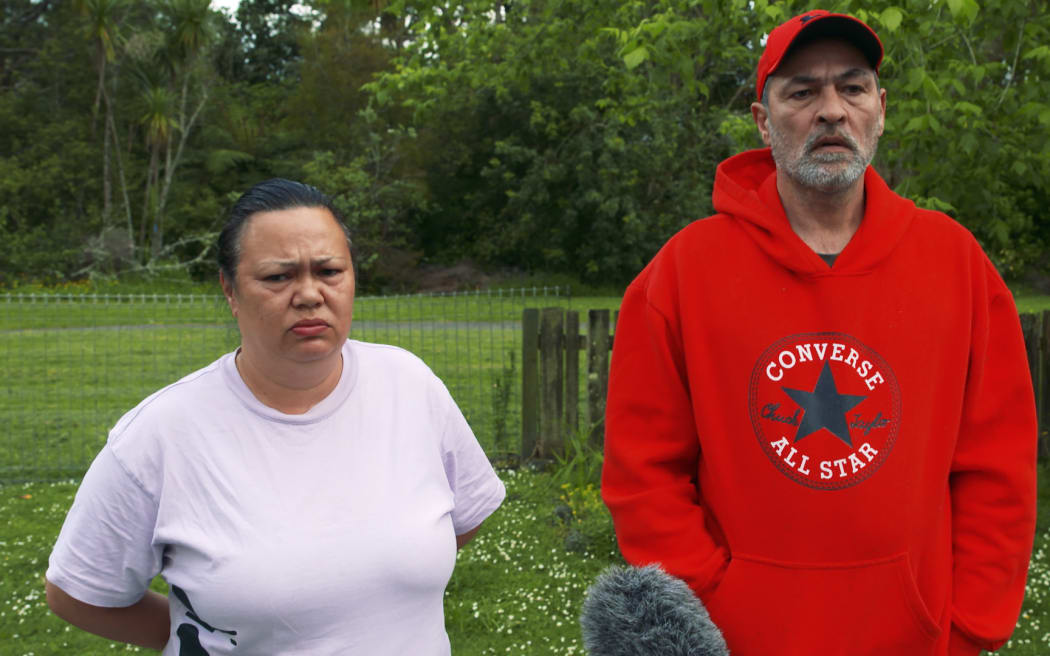 Deidre Boyes and Brent Middleton have been living in a cabin since the flooding in their street on Auckland Anniversary weekend.