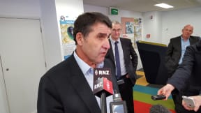 Auckland Transport chair Dr Lester Levy outlining today's airport link decision.