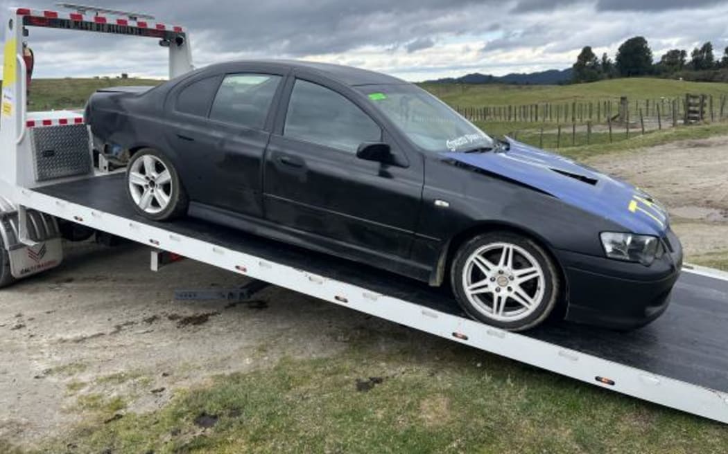 A car impounded by police following a boy racer event in Tokoroa.