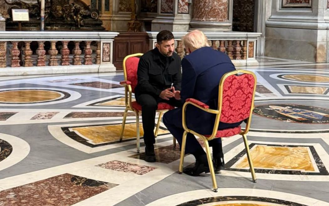 Ukrainian President Volodymyr Zelensky meets US President Donald Trump at the Vatican ahead of Pope Francis funeral.