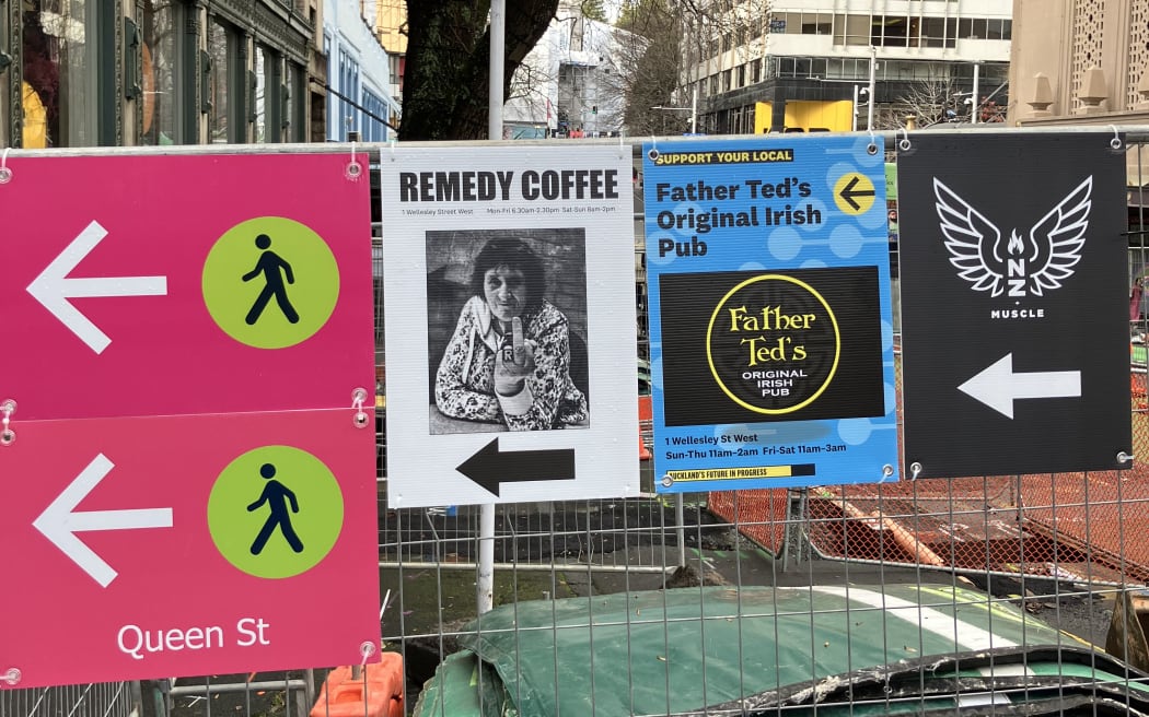 Construction fences in the Auckland CBD during the building of the City Rail Link.