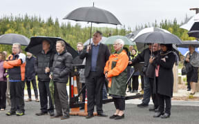 NZ First deputy leader Fletcher Tabuteau and Rotorua mayor Steve Chadwick at the opening of Te Pūtake o Tawa - Whakarewarewa Forest Hub 2. Photo / Felix Desmarais / LDR