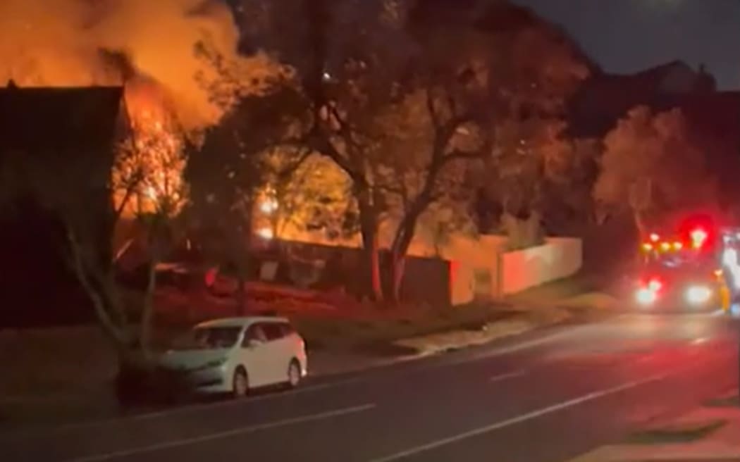 Massive flames at the house fire on Murvale Drive, Bucklands beach.