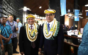 New FSM President Wesley Simina (right) with his vice-president Aren Palik at Congress