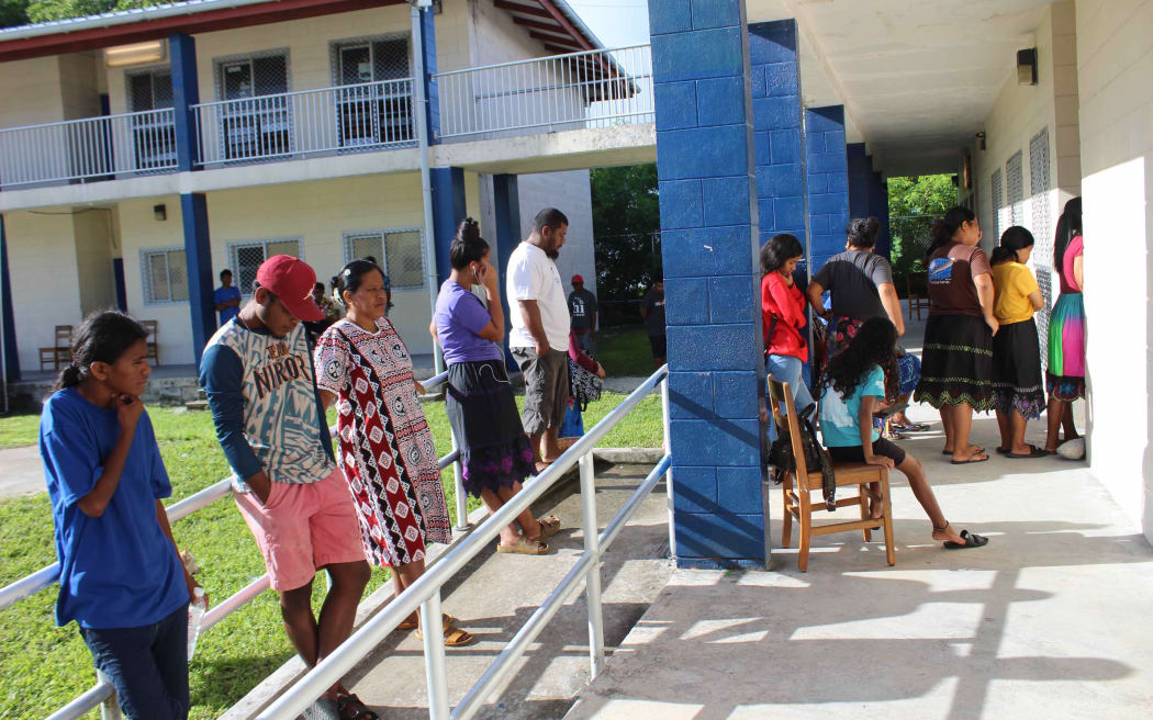 Voters lined up at local schools in Majuro to cast their ballots during the Marshall Islands national election November 20, 2023.