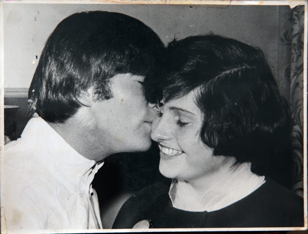 John Lennon meeting his second cousin, Lynda Mathews, at the Hotel St George, Wellington.