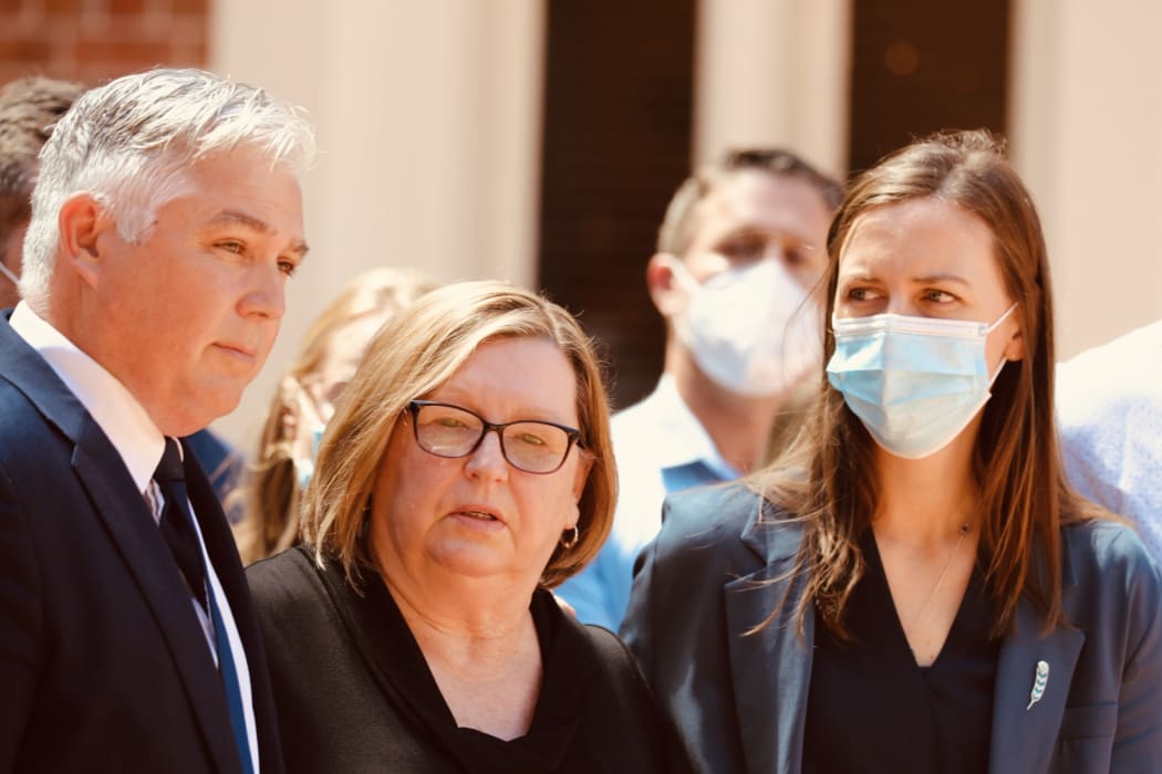 Diane Hunt, mother of slain police officer Matthew Hunt, speaks outside court after her son's killer was sentenced to 27 years jail.