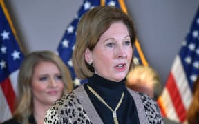 Sidney Powell speaking during a press conference at the Republican National Committee headquarters in Washington, DC.