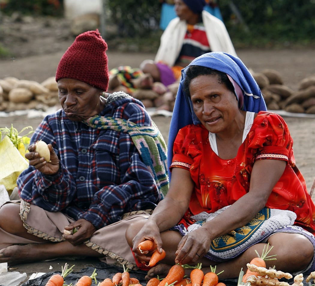 Yamka women sell vegetables near Mount Hagen in Papua New Guinea, 2007.
