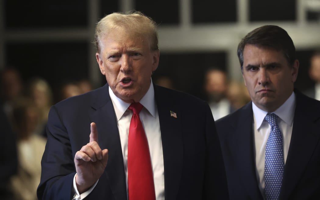 Former President Donald Trump and his lawyer, Todd Blanche, arrive at Manhattan criminal court for closing arguments in Trump's criminal hush money trial in New York, on Tuesday, 28 May, 2024.