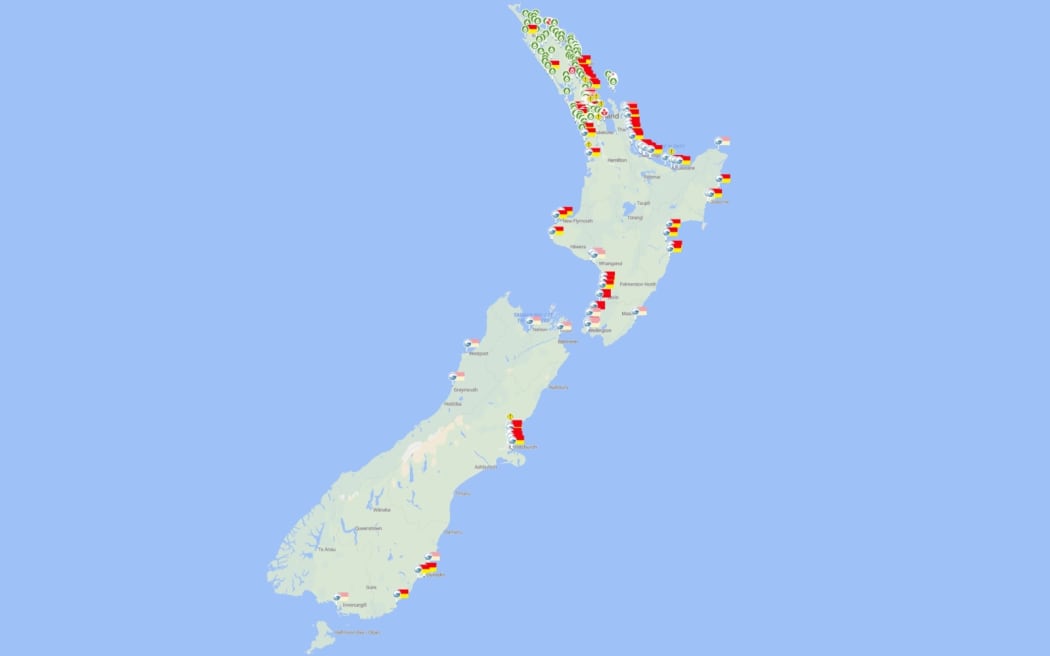 Safe Swim Map of New Zealand on 23 December 2025.