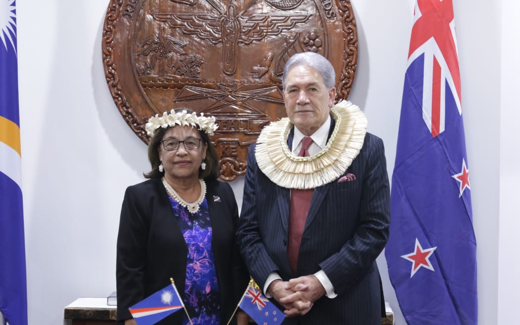 Marshall Islands President Hilda Heine, left, and New Zealand’s Foreign Minister Winston Peters.