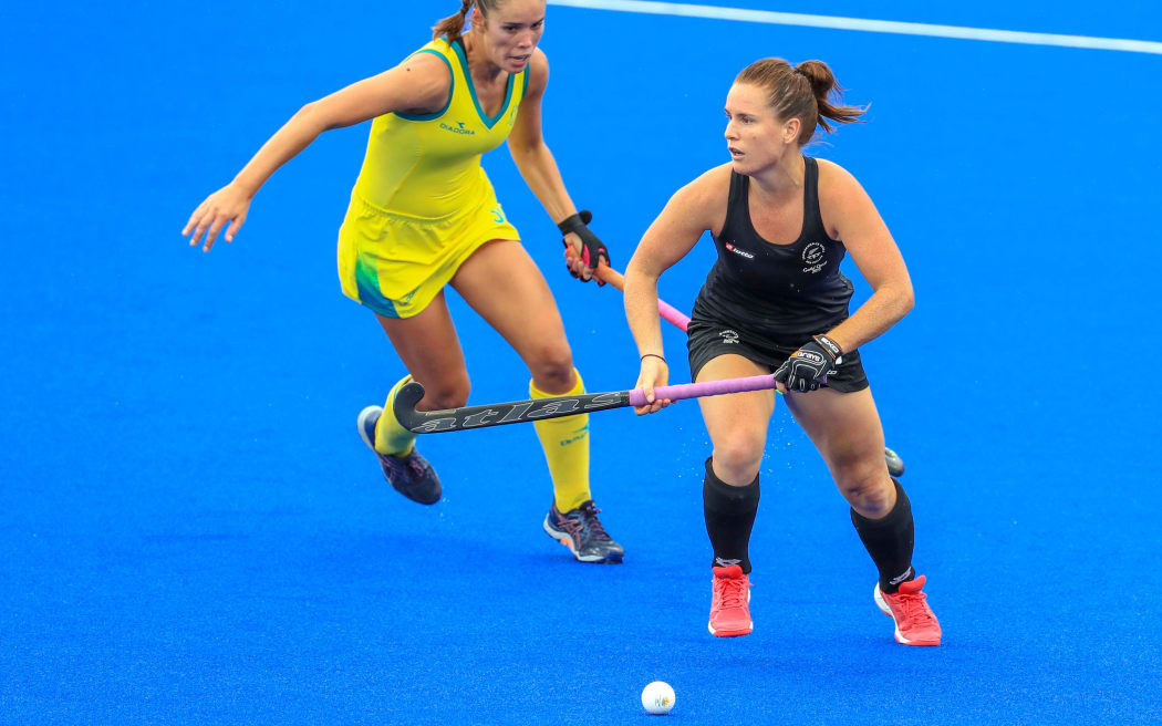 Black Sticks defender Ella Gunson in possession against Australia.