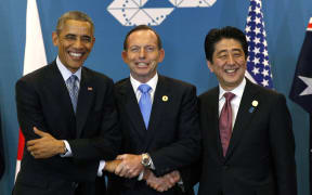 US President Barack Obama, Australian Prime Minister Tony Abbott and Japanese Prime Minister Shinzo Abe.