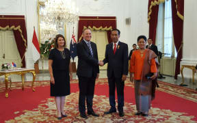 Prime Minister John Key and Indonesian President Joko Widodo after their meeting in Jakarta on Monday.