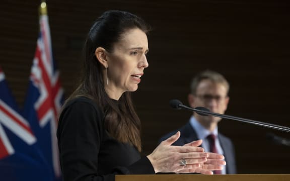 Prime Minister Jacinda Ardern and Director-General of Health Ashley Bloomfield during the Covid-19 and vaccine update press conference at Parliament on 21 September 2021.