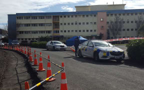 The police cordon at Taranaki Base Hospital.
