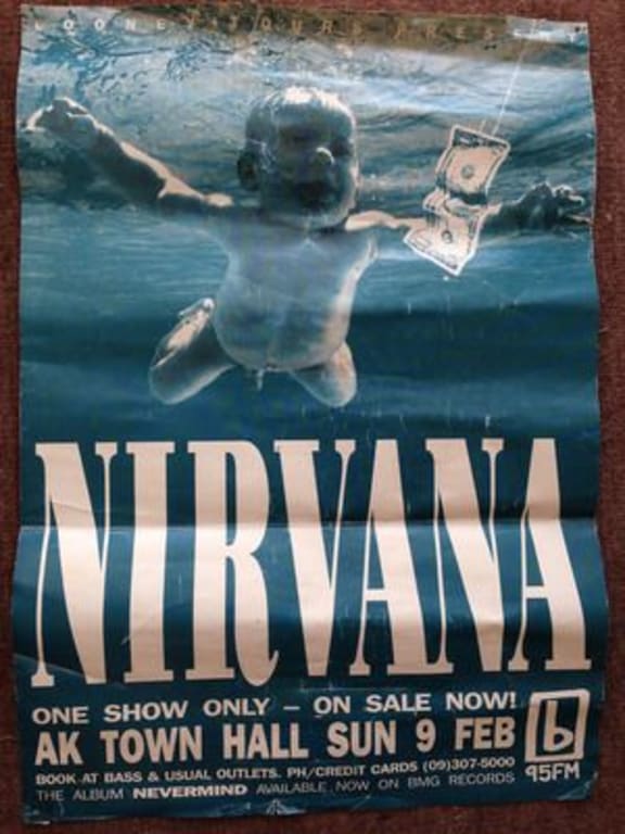 A poster for Nirvana's New Zealand show before the band's growing popularity saw it moved to the Logan Campbell Centre.