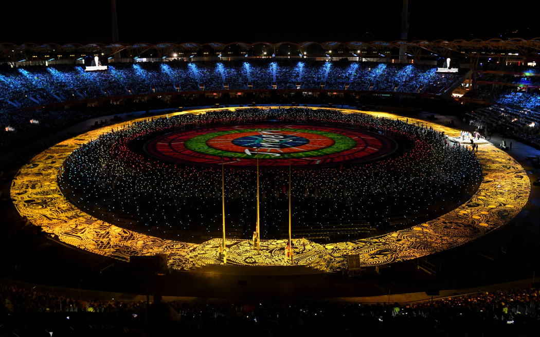 A general view shows the opening ceremony of the 2018 Gold Coast Commonwealth Games at the Carrara Stadium on the Gold Coast on April 4, 2018. / AFP PHOTO / FRANCOIS XAVIER MARIT
