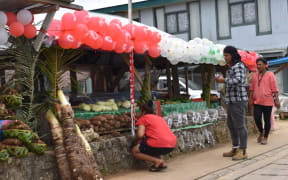 Decorated market on Vuna Road, Nuku'alofa.