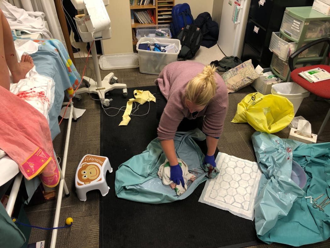 The office floor where Kristi James had her baby.