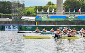 New Zealand win the men's eight race.
Tokyo 2020 Olympic Games Rowing at the Sea Forest Waterway, Tokyo, Japan on Friday 30th July 2021. Mandatory credit: Â© Steve McArthur / www.photosport.nz