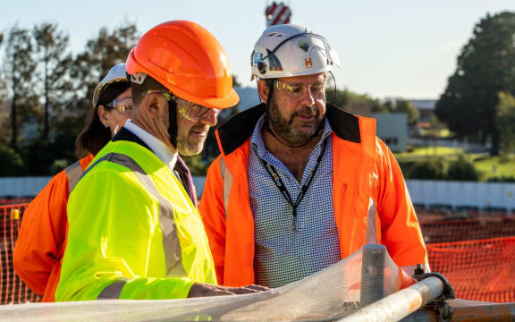 Andrew Little at the construction site of a new data centre in West Auckland.