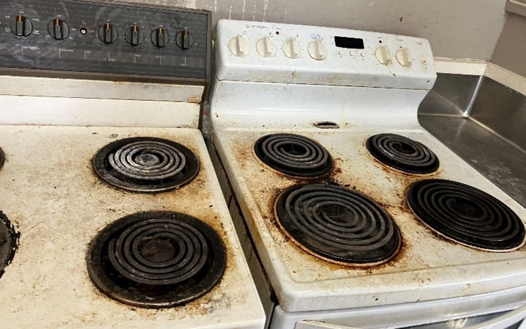Kitchen in a Lyttleton boarding house.