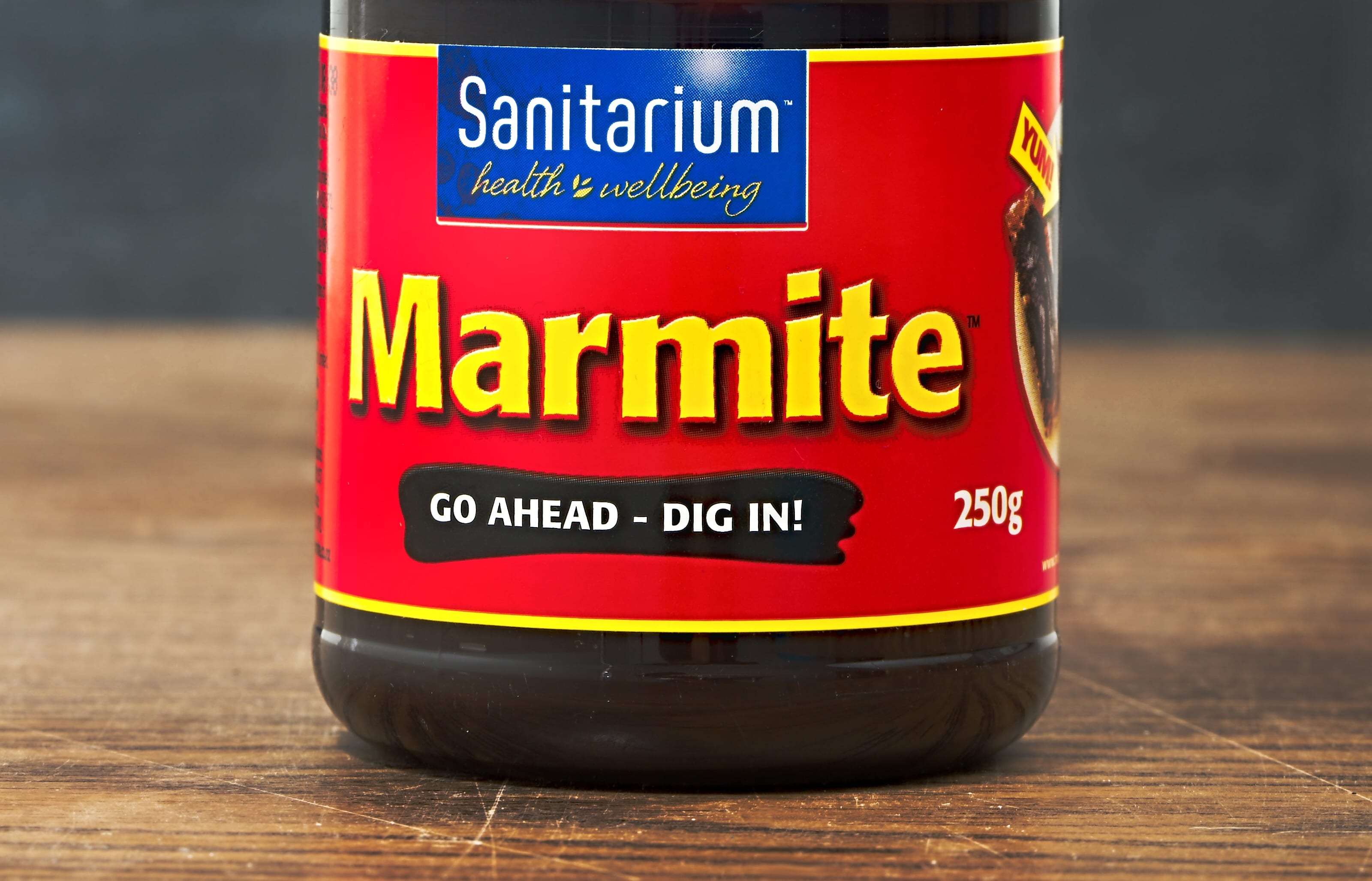 AUCKLAND, NEW ZEALAND - APRIL 02, 2016: A jar of Marmite, popular yeast extract product in New Zealand made by Sanitarium.