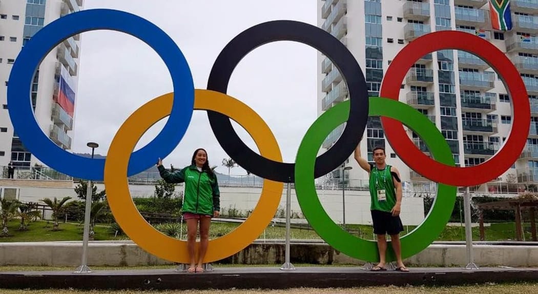 Cook Islands paddlers Ella and Bryden Nicholas at the Olympic Village in Rio.