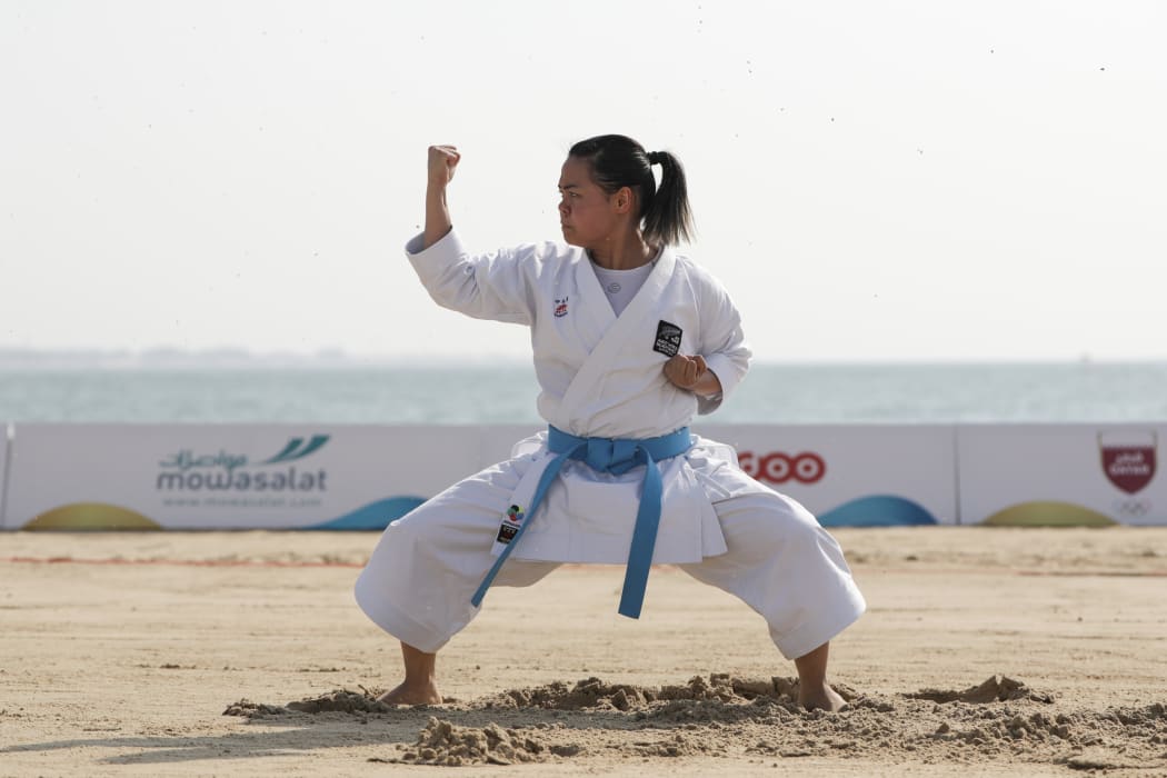 Doha, Qatar - October 13, 2019:  Individual Kata Round 2 and Rankings at Katara Beach during day three of the 1st ANOC World Beach Games Qatar 2019 (Photo Konstantinos Tsakalidis / Laurel Photo Services)
