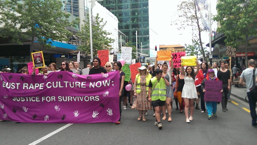 Protesters marched up Queen Street in Auckland.