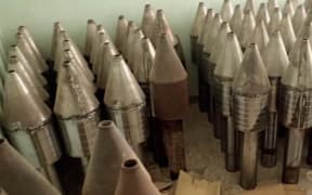Improvised rocket propelled explosives at an abandoned ISIS-run factory in Fallujah
