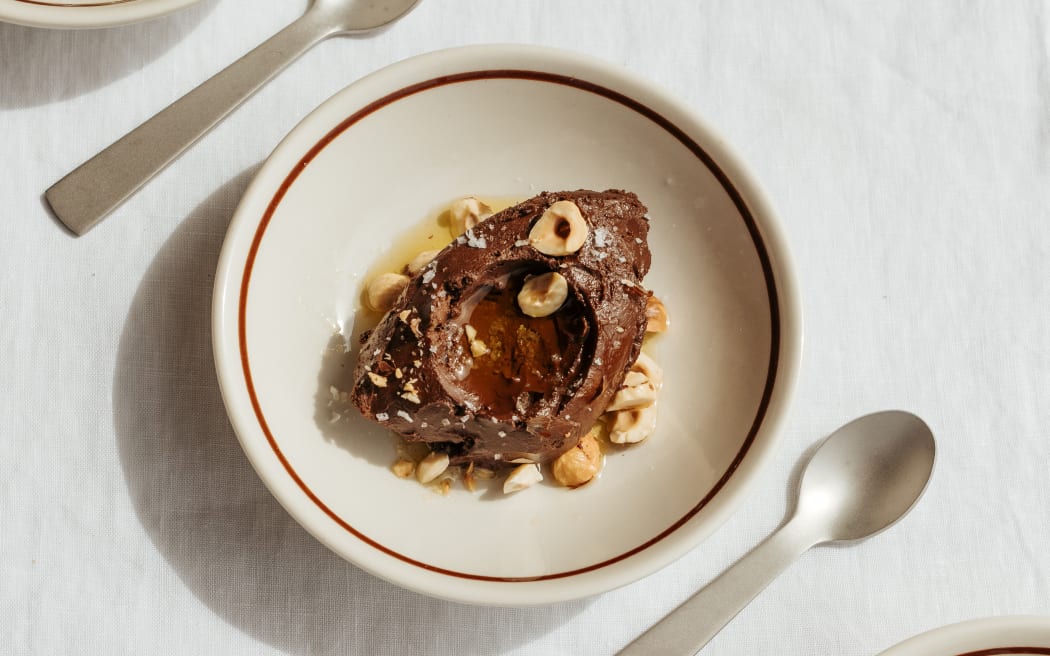 The olive oil chocolate mousse with sea salt, extracted from More Salad by the Two Raw Sisters. RRP$49.99. Published by Allen & Unwin NZ.
