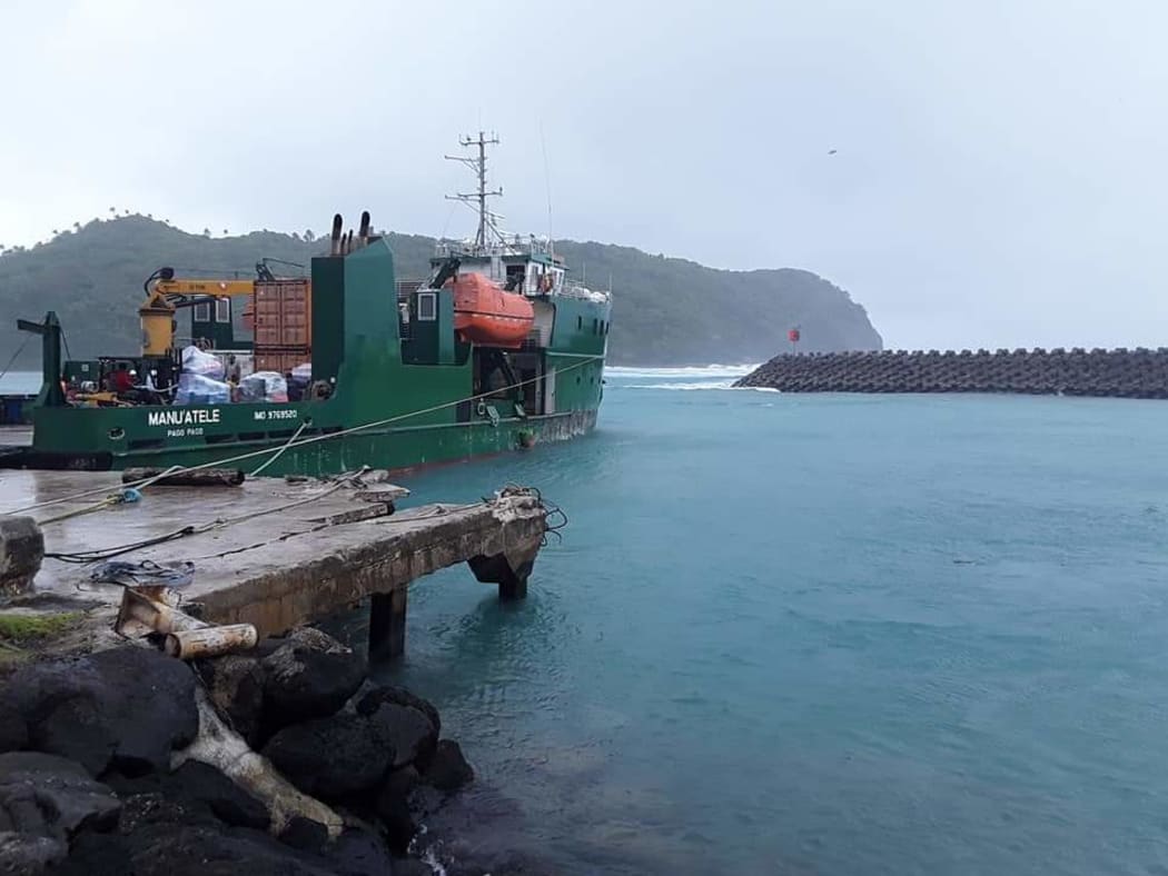 The damaged MV Manu'atele remains in dock