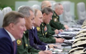 President Vladimir Putin at the National Defense Control Center.