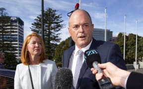 Todd Muller and his wife Michelle arriving at Parliament today before he won the leadership vote.