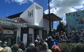 Director Janet Bayly speaks at the opening of Toi Mahara gallery in Waikanae October 2023