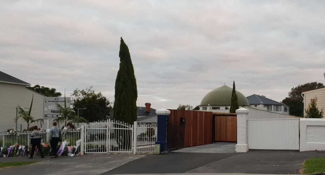 Flowers outside Al Masjid al Jamie in Ponsonby