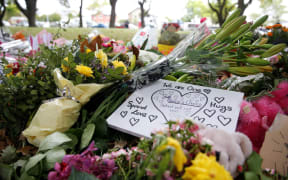 Flowers laid outside Al Noor Mosque.