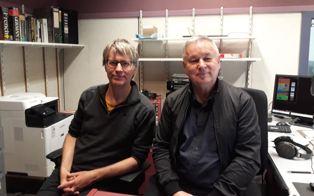 Composer Christopher Norton with RNZ Concert presenter Bryan Crump