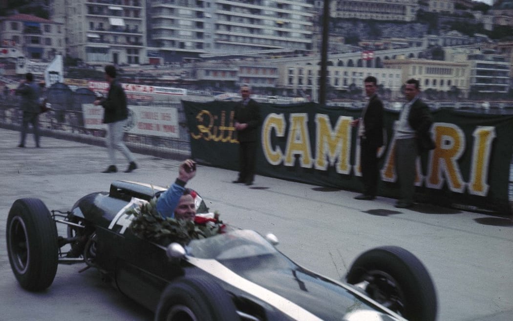 Bruce McLaren, winning of the Monaco Grand Prix in 1962.