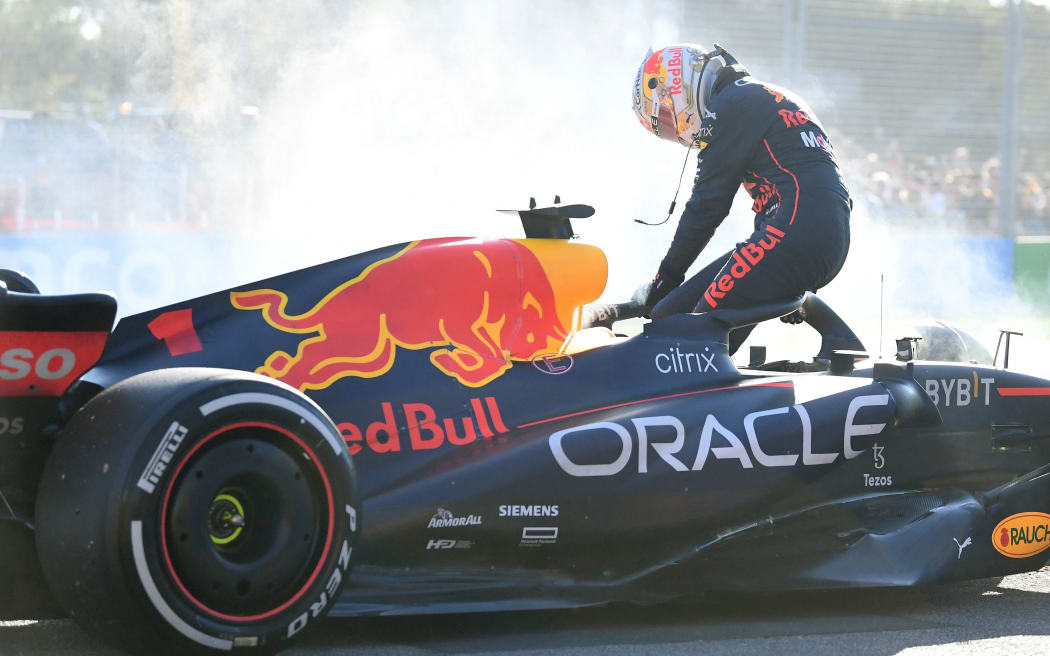 Max Verstappen of the Netherlands and Red Bull Racing reacts to a car failure during the Australian Grand Prix