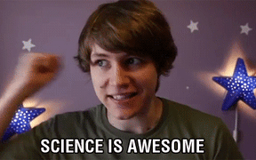 A gif of a young man saying science is awesome