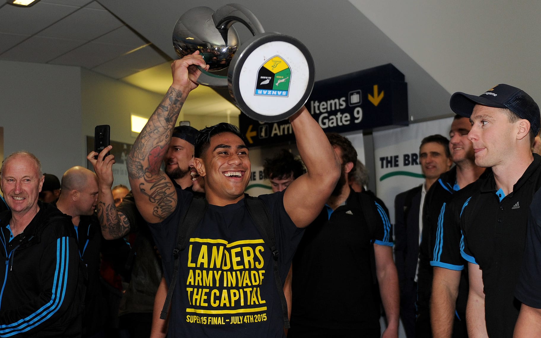 Malakai Fekitoa arrives at Dunedin airport after Highlanders win