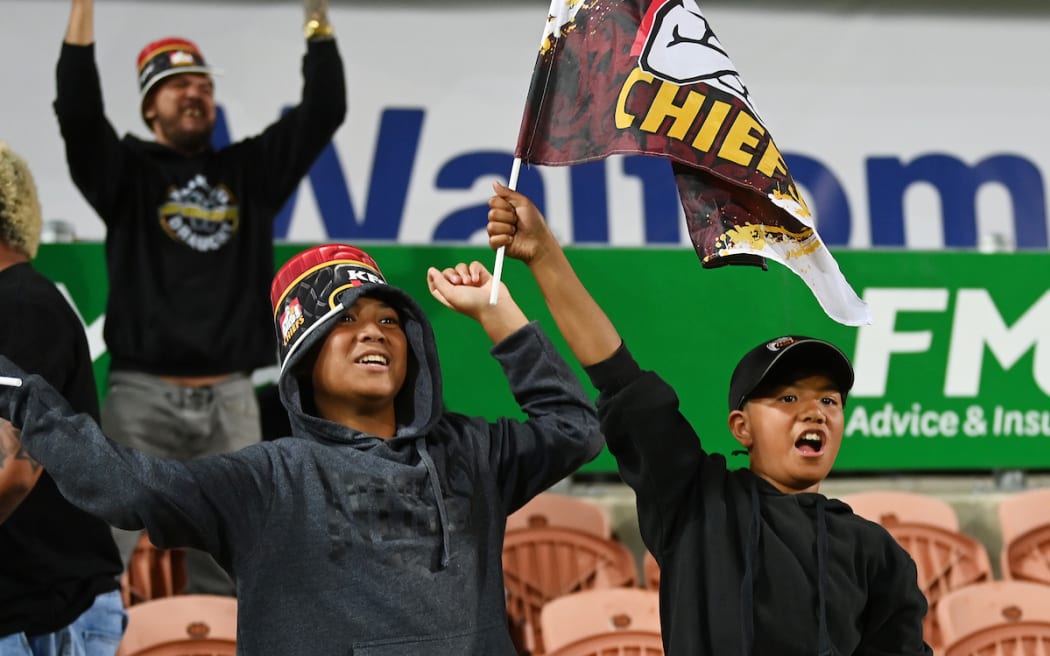 Chiefs fans celebrate victory, 
Chiefs v Blues, Super Rugby Aotearoa. FMG Stadium, Hamilton. New Zealand. Saturday 27 March 2021. Â© Copyright Photo: Andrew Cornaga / www.photosport.nz