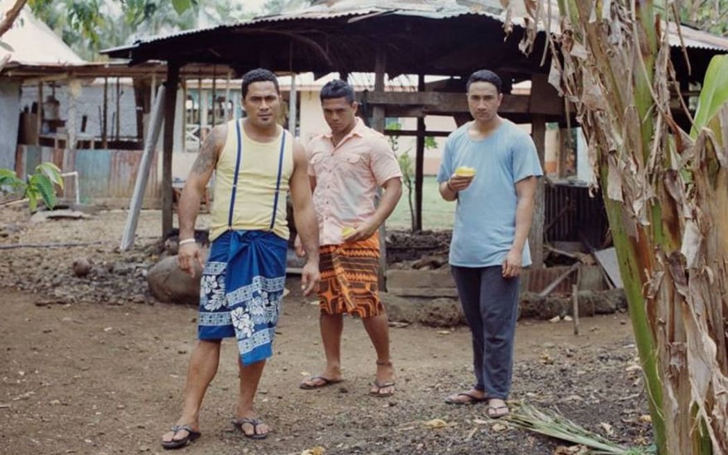 Vito Vito, Fesuiai Viliamu and Neil Amituanai on set for 'Three Wise Cousins'