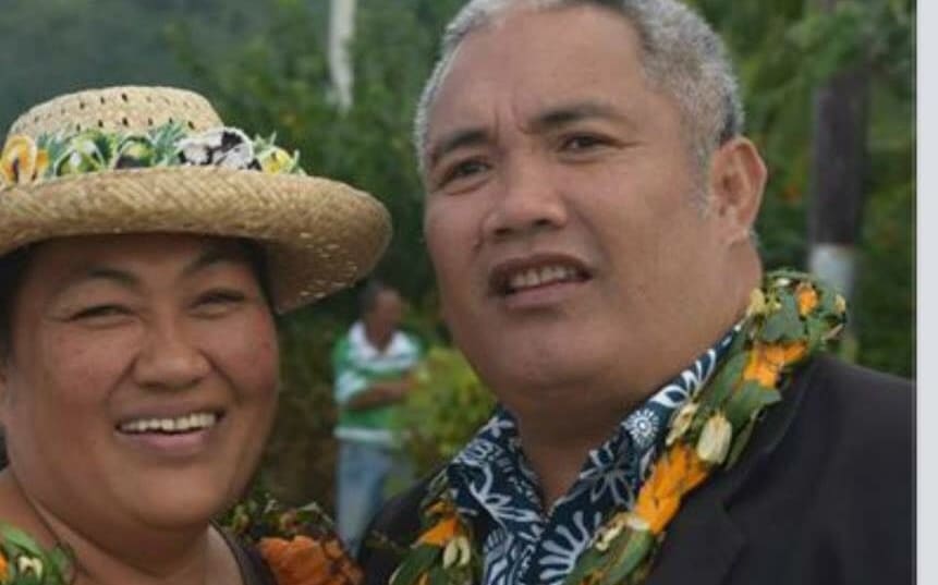 Winning Cook Islands Party candidate for Pukapuka, Tingika Elikana and Mrs Elikana.