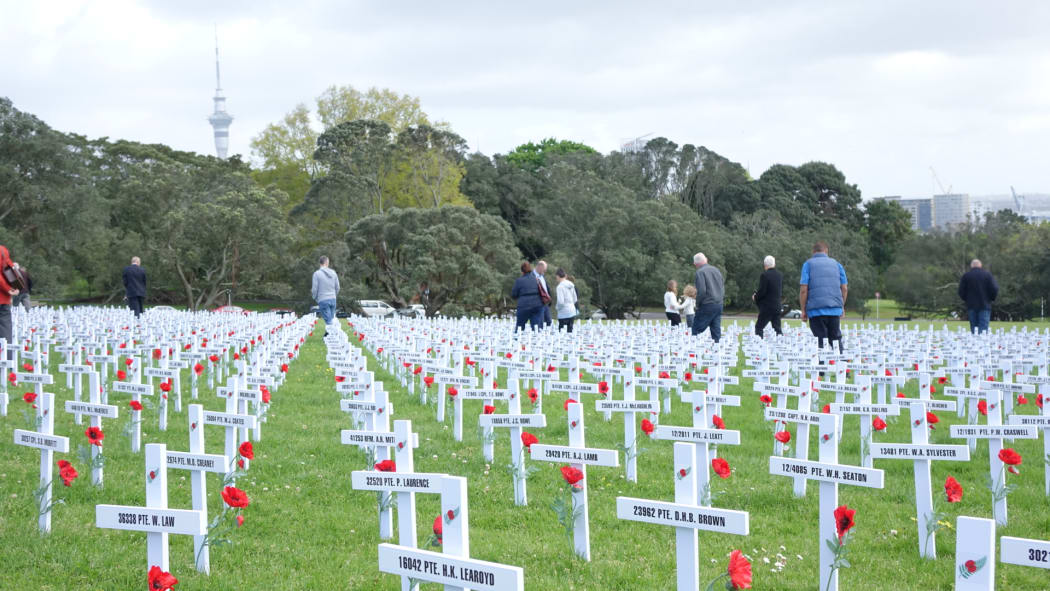 Crosses at Auckland's War Memorial Museum commemorate soldiers who died at Passchendaele.