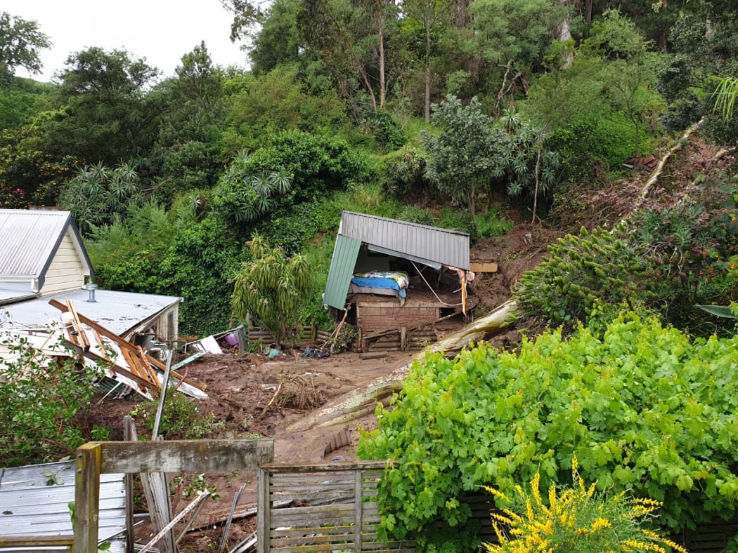 A landslide sent mud crashing into a house on Hospital Hill, Napier.